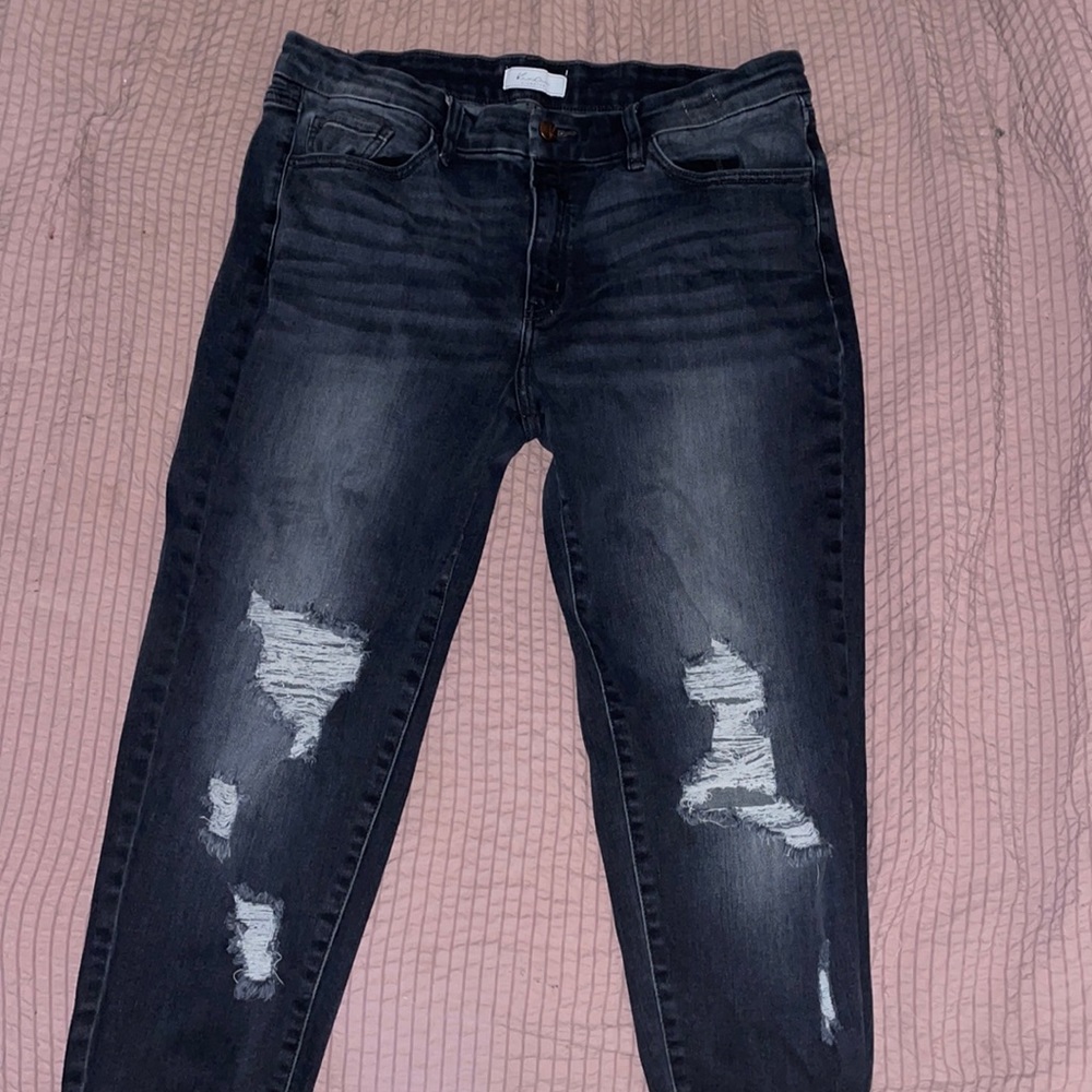 Washed black mid rise ankle skinny